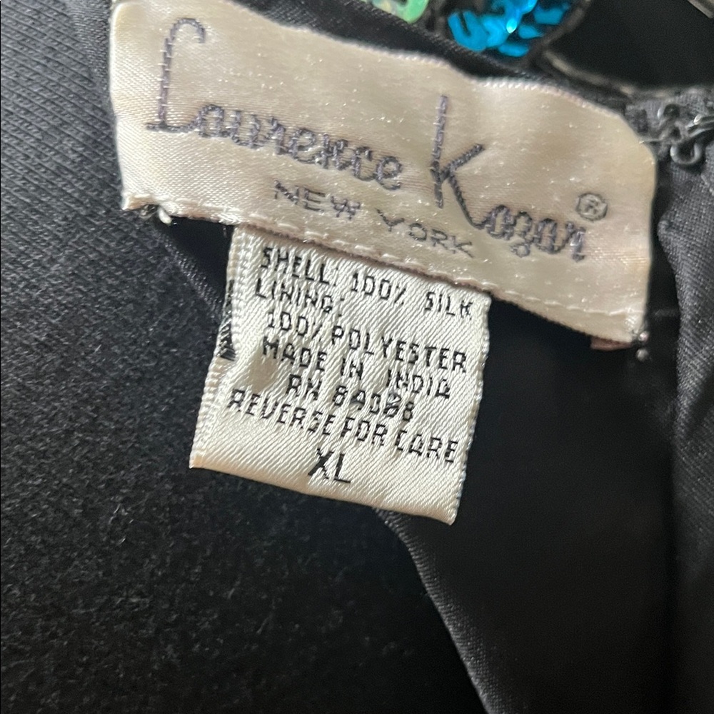 Vintage 80’s Laurence Kazar Multicolor Black 100% Silk Sequin Top Extra Large - Picture 2 of 7